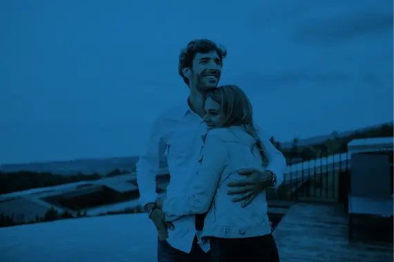 Couple embracing; DateMetriX matches based on personality